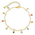 Fashion Trendy Korean Brass Alloy 18k Gold Colorful Zircon Beads Charm Dangles Anklet Tassels Foot Ankle Bracelet Jewelry
