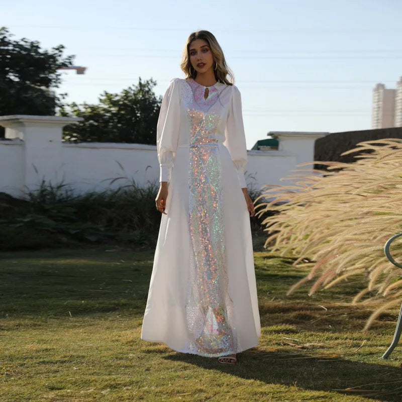 Middle Eastern Muslim Arab Women's Fashion Elegant Slimming Sequin Dress Gown