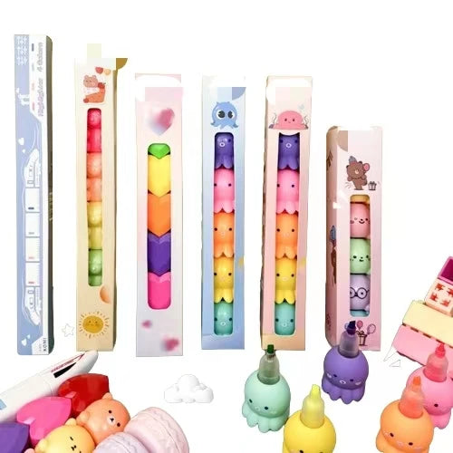 2024 New Product Kawaii Ice Cream Bear Horse Highlighter Creative Cartoon Marker Pens Mini Highlighters Set for Kids