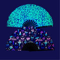 Printed UV Reflective Big Party Freaky Rave Bamboo Fabric Hand Fan Handheld Folding Clack Fan