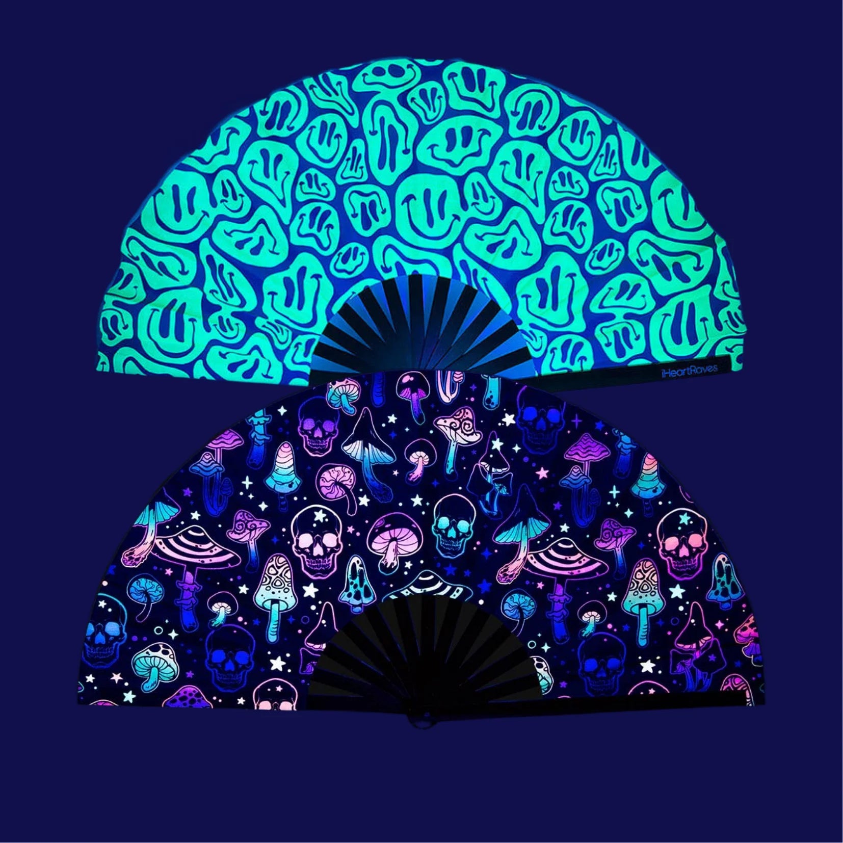Printed UV Reflective Big Party Freaky Rave Bamboo Fabric Hand Fan Handheld Folding Clack Fan