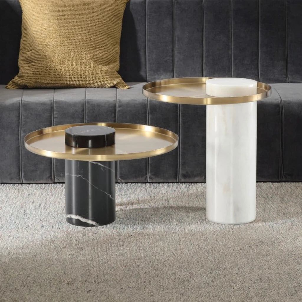 Zhida Home Furniture Manufacturer Luxury Living Room Center Table Black White Marble Base Brushed Golden Metal Top Coffee Table