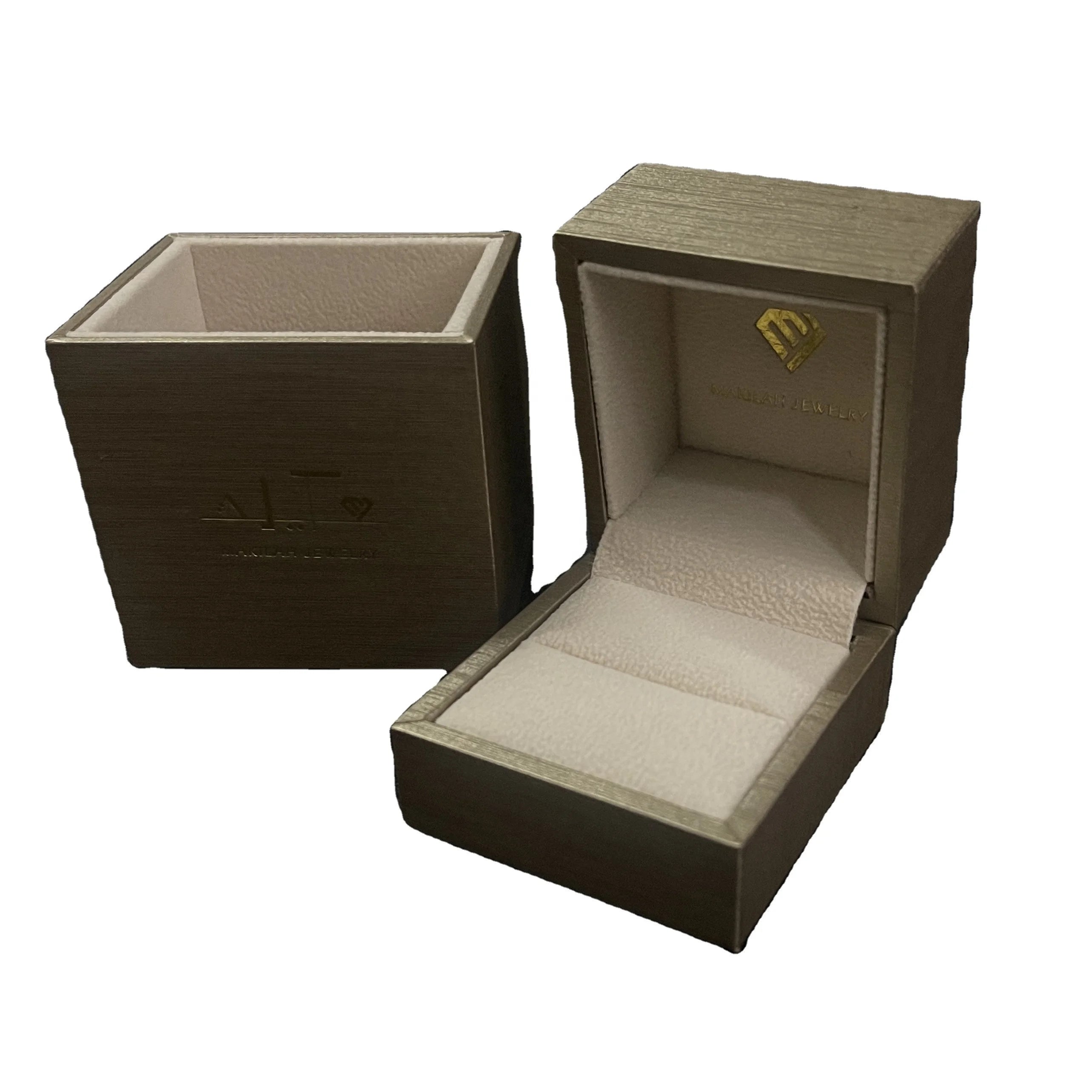 Luxury High End Gold Plastic Ring Box Customized Your Logo