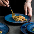 Chaozhou ManufacturerJapanese Style Kiln Glazed Ceramic Deep Blue Dinner Plates 8 Inch 10 Inch Dishes Steak Platter