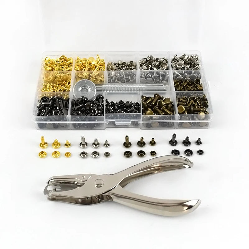 Meetee CN204 240 Pieces/set 6mm/8mm Leather Crafts Double-sided Rivets with Installation Tools for Handbag Rivet Button Nail