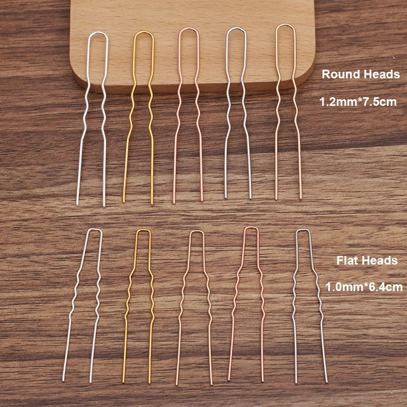 200PCS/bag 6.4cm 7.5cm Classical U Shape Metal Hair Forks Plain Hair Sticks Hairpins for DIY Bun-Heads Silver Golden Rose Gold