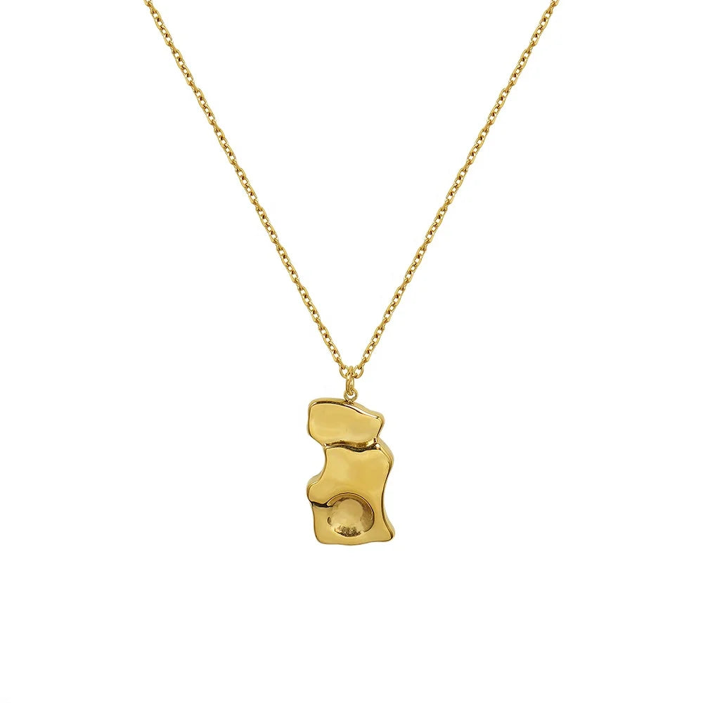 French Style Special Shape Geometry Jewellery Set 18K Gold Plated Stainless Steel Pendant Necklace Collar Chain Earrings