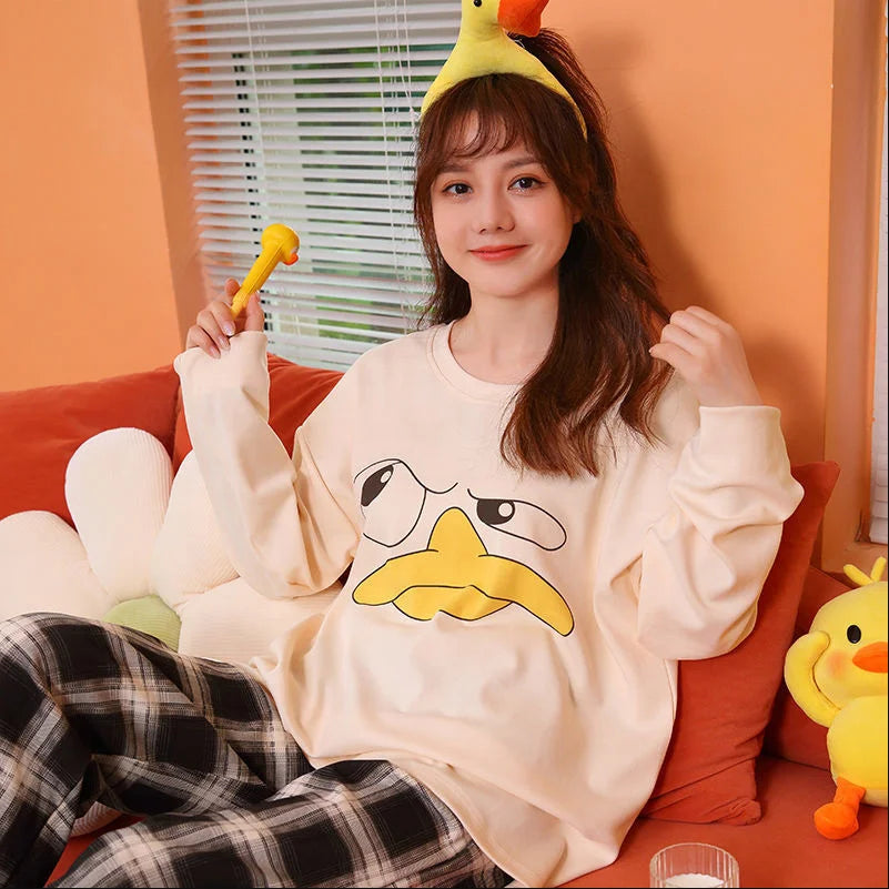 SFY-Y516 2Pcs Long Sleeve Pajamas Set School Girl Cute Cartoon Sleepwear Soft Milk Silk Summer Spring Loungewear Homewear