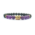 Natural Gemstone Rock Lava Gold Buddha Beaded Stretch Bracelet 8mm Stone Protection Healing Crystal Beaded Charms for Gift