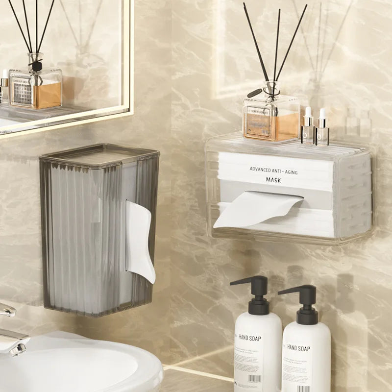 Luxury Transparent Toilet Kitchen Wall Mounted Inverted Tissue Box Washcloth Face Towel Tissue Box