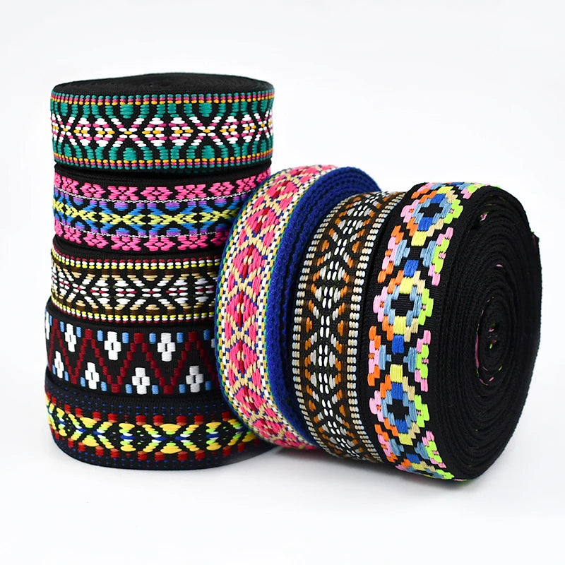 Deepeel RD118 25mm Color Ethnic Polyester Cotton Jacquard Ribbon Bag Parts Accessories Sewing Webbing Strap Fashion Bag Belt
