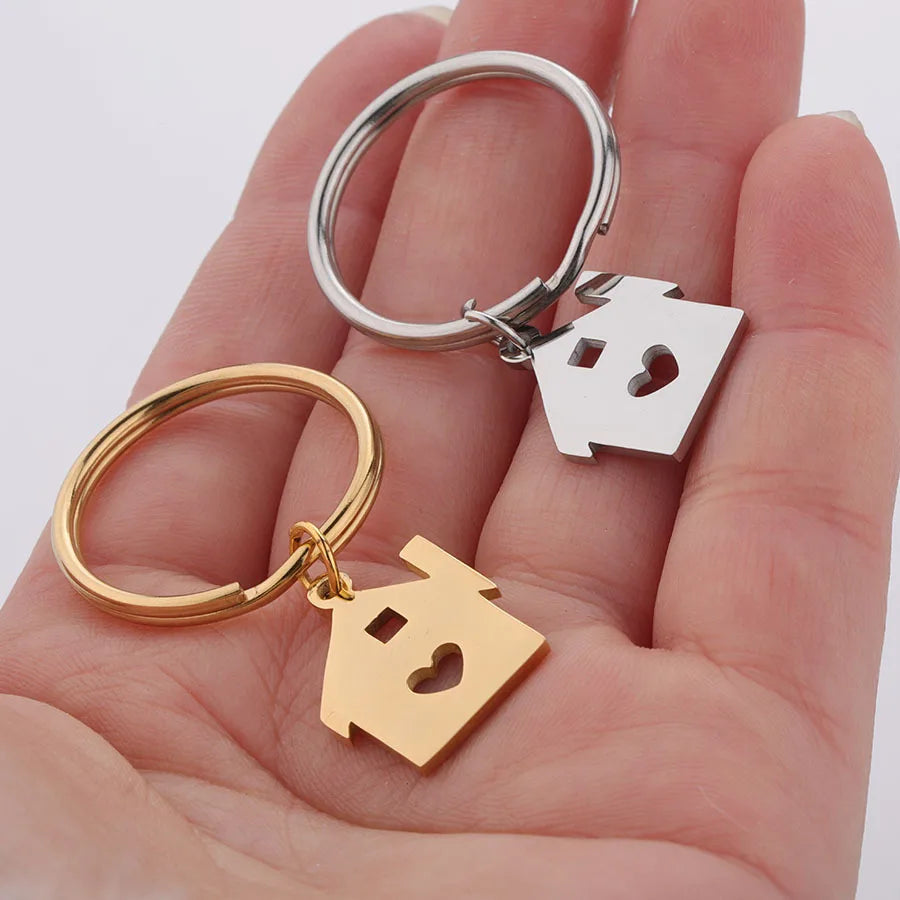 Cute Bag Key Accessories Key Holder Non Tarnish Metal Stainless Steel House Shaped Keychain