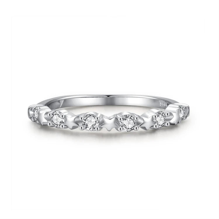 Simple and Luxury 925 Sterling Silver Stars Micro Inlay CZ Diamond Finger Row Ring