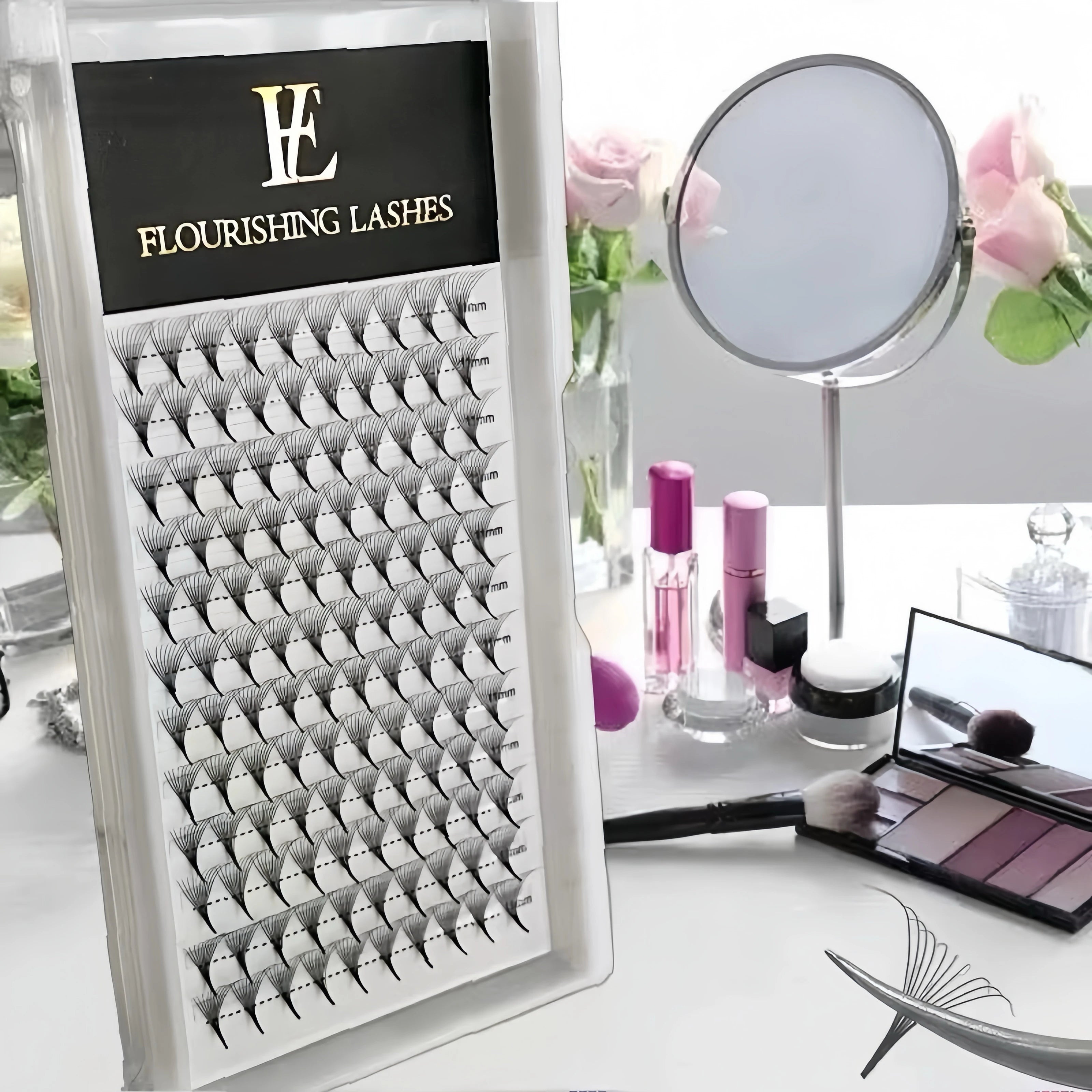 Private Label Superroot Premade Fans Pointy Base Volume Fans Eyelash Extension Korean Black Pre Made Fans Custom logo Trays