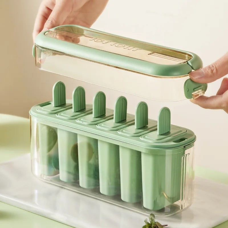 6-Cavity Plastic Ice Pop Ice Cream Maker Mould Homemade  Creative Ice Cake Mold With Plastic Sticks