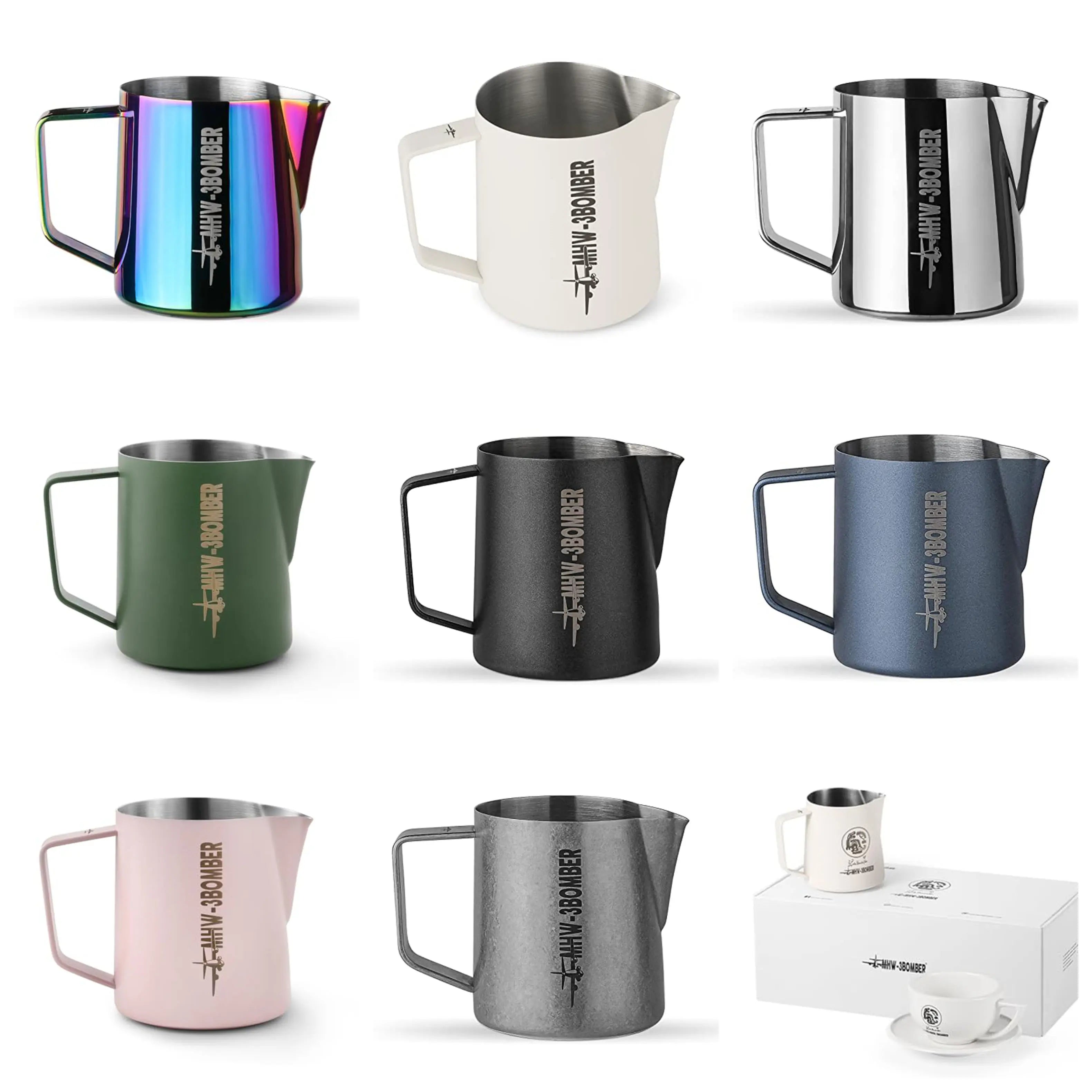 Custom Logo Milk Frothing Pitcher Cafe Latte Art Tools Professional Milk Frother Jug Stainless Steel Steaming From Pitchers