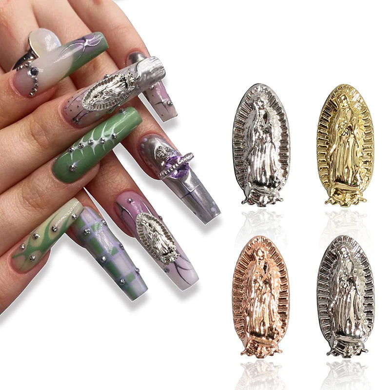 Luxury Zircon Crystals Metal Alloy Nails Jewelry Manicure Accessories Decoration 3d Diamond Virgin Mary Nail Charms