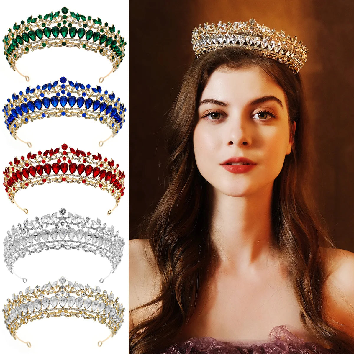 New Bridal Jewelry Exquisite Handmade Crystal Beaded Wedding Crown for Queen Dress Accessories Tiaras Prom Pageant in Christmas