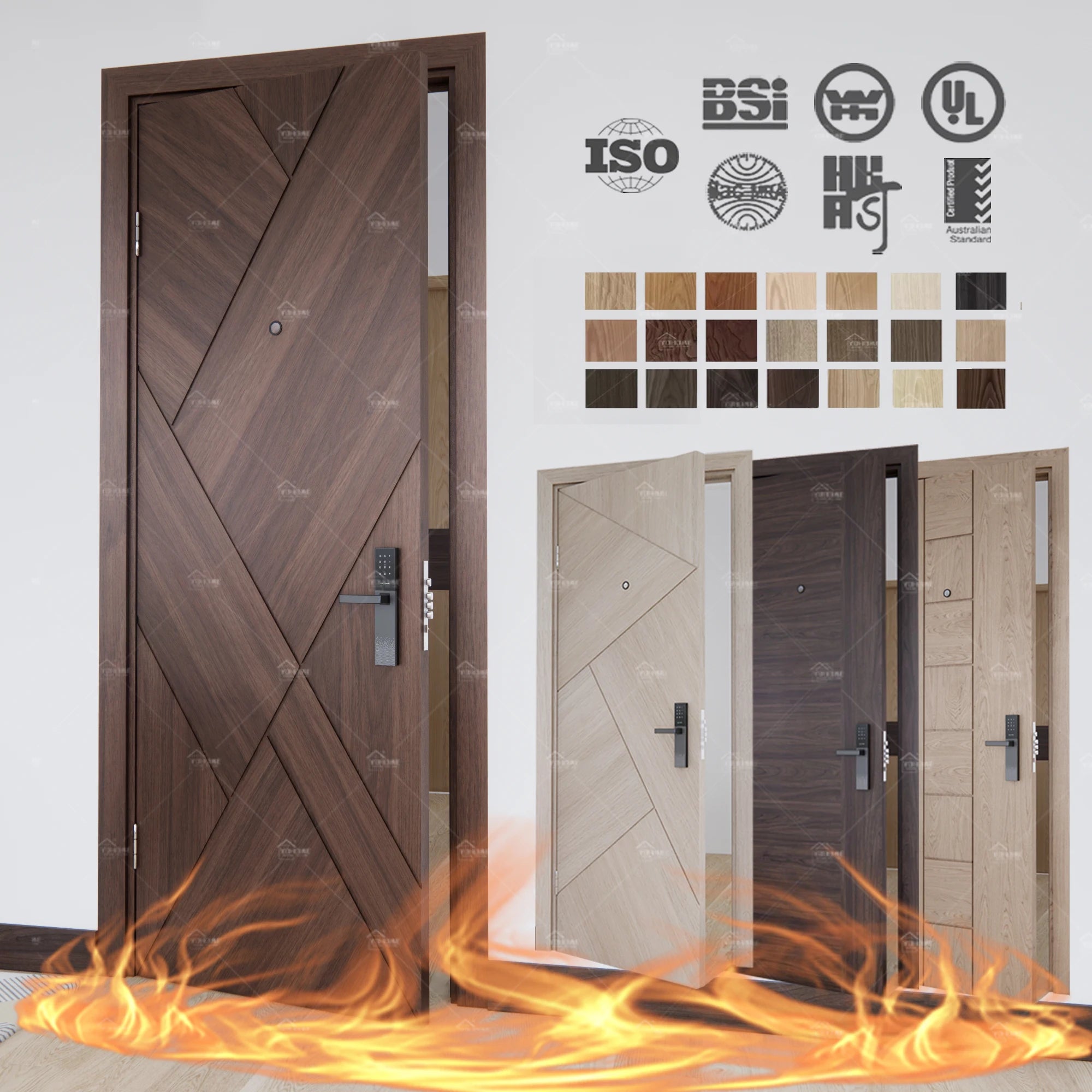 China Top Factory Custom U-l Listed 5 Star Hotel Door Sound Proof Mdf Hotel Room Wooden Door Hotel Entry Fire Rated Door