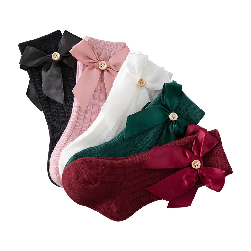 Wholesale Pure Color Sock Princess Soft Comfortable Socks With a Bow Womens Cotton Girl Bow Socks