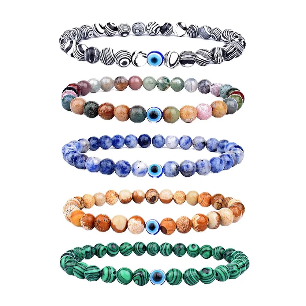New Fashion Buddha Health Balance Yoga Bangle Jewelry 6mm Obsidian Hematite Beads Nature Stone Evil Eyes Bracelet for Women Men
