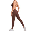 Women Long Stretchy Compression Lightweight Scrunch Back Fitness Jumpsuit
