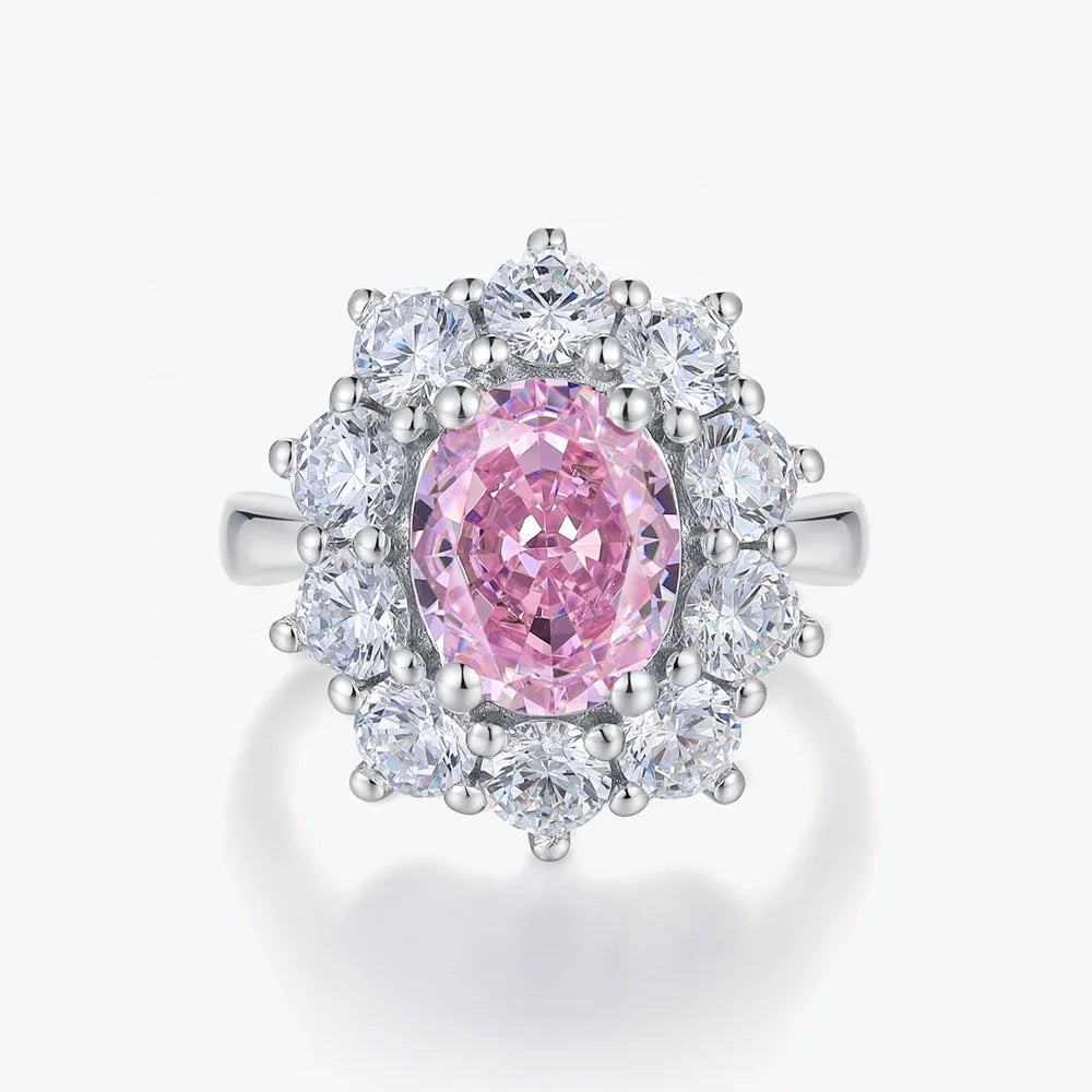 S925 Sterling Silver Women's Zircon Ring Brightly Coloured Powder Finish Classic Oval Cut Anniversary Weddings Parties