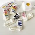 YH Sports Trendy Mid-Crew Crew Socks Creative Graffiti Floral Pattern White Cotton Knitted with Body Logo Women Socks