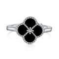 Simple Black Agate Four-Leaf Clover Rings Jewelry Women Sterling Silver 925 Cz Cubic Zirconia Vintage Eternity Band Ring