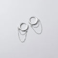 925 Sterling Silver Jewelry Round Earrings Double Layer Tassel Chain Clip Earrings for Women Christmas Gifts