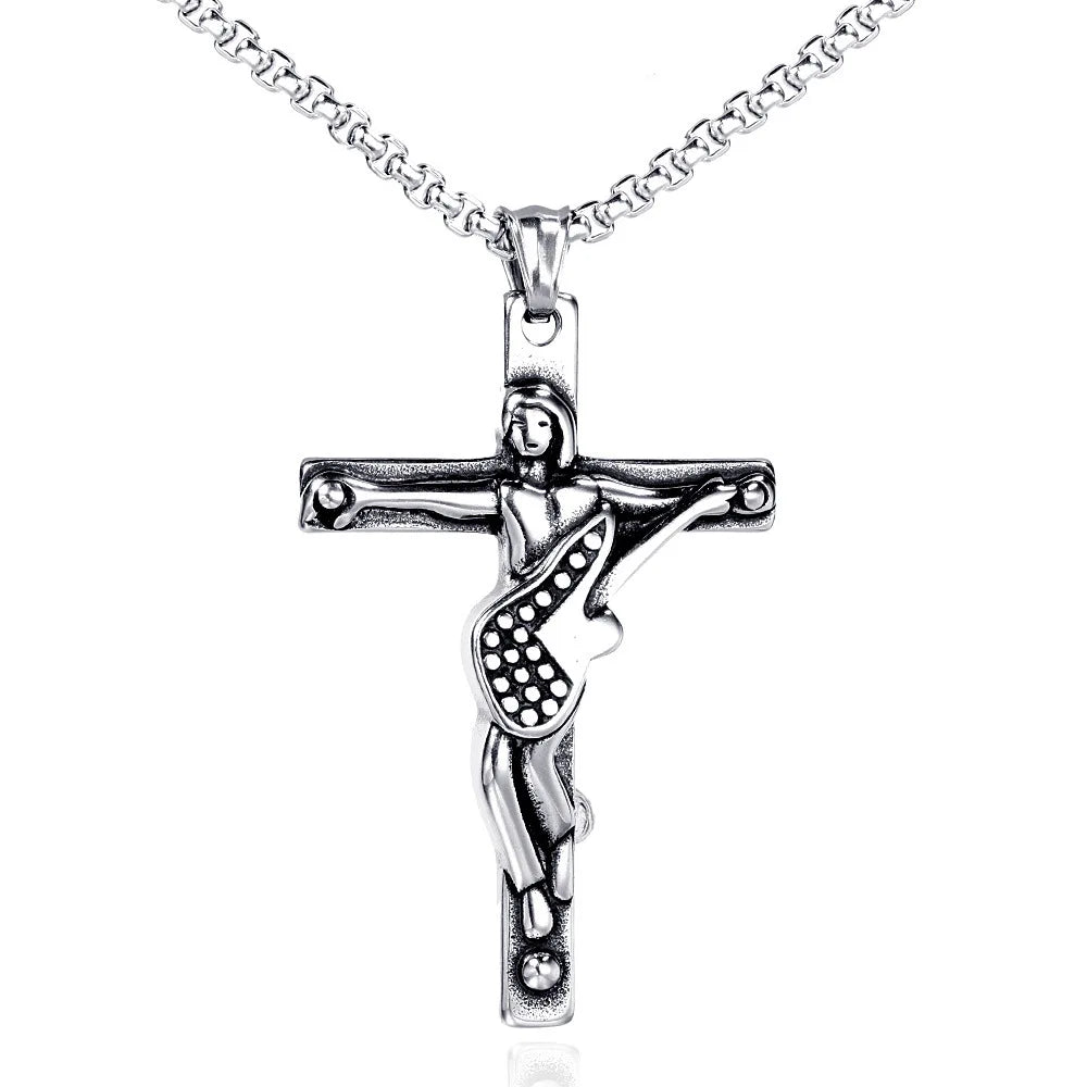 Guitar Shaped John Holiday Chain Jewelry Cross Pendant Jesus Stainless Steel Guitar Cross Necklace