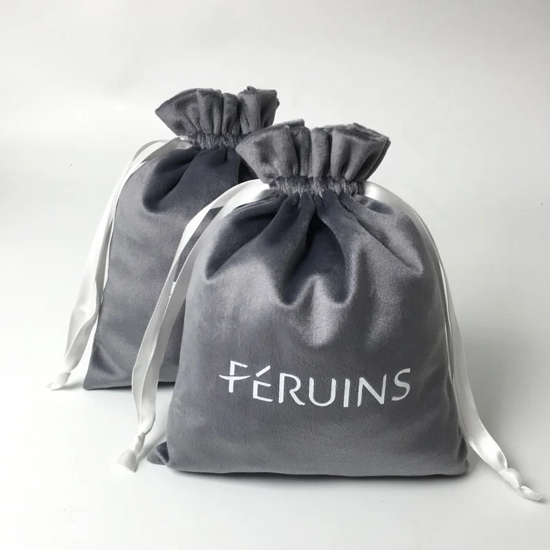 Customized Logo Wholesale  Gift Jewelry Packaging Drawstring Grey Small Velvet Bag  Jewelry Pouch With logo