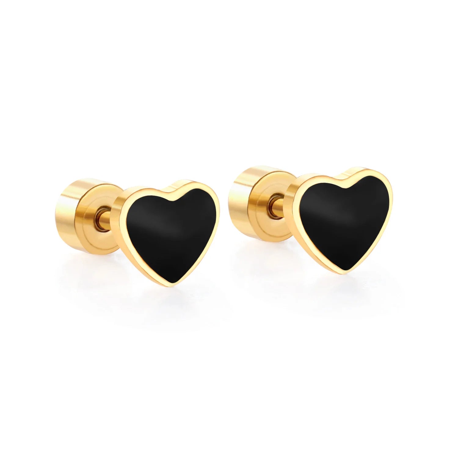 Waterproof 18K PVD Gold Plated Shell Black Love Heart Earrings Stud Stainless Steel Jewelry Screw Earrings for Women