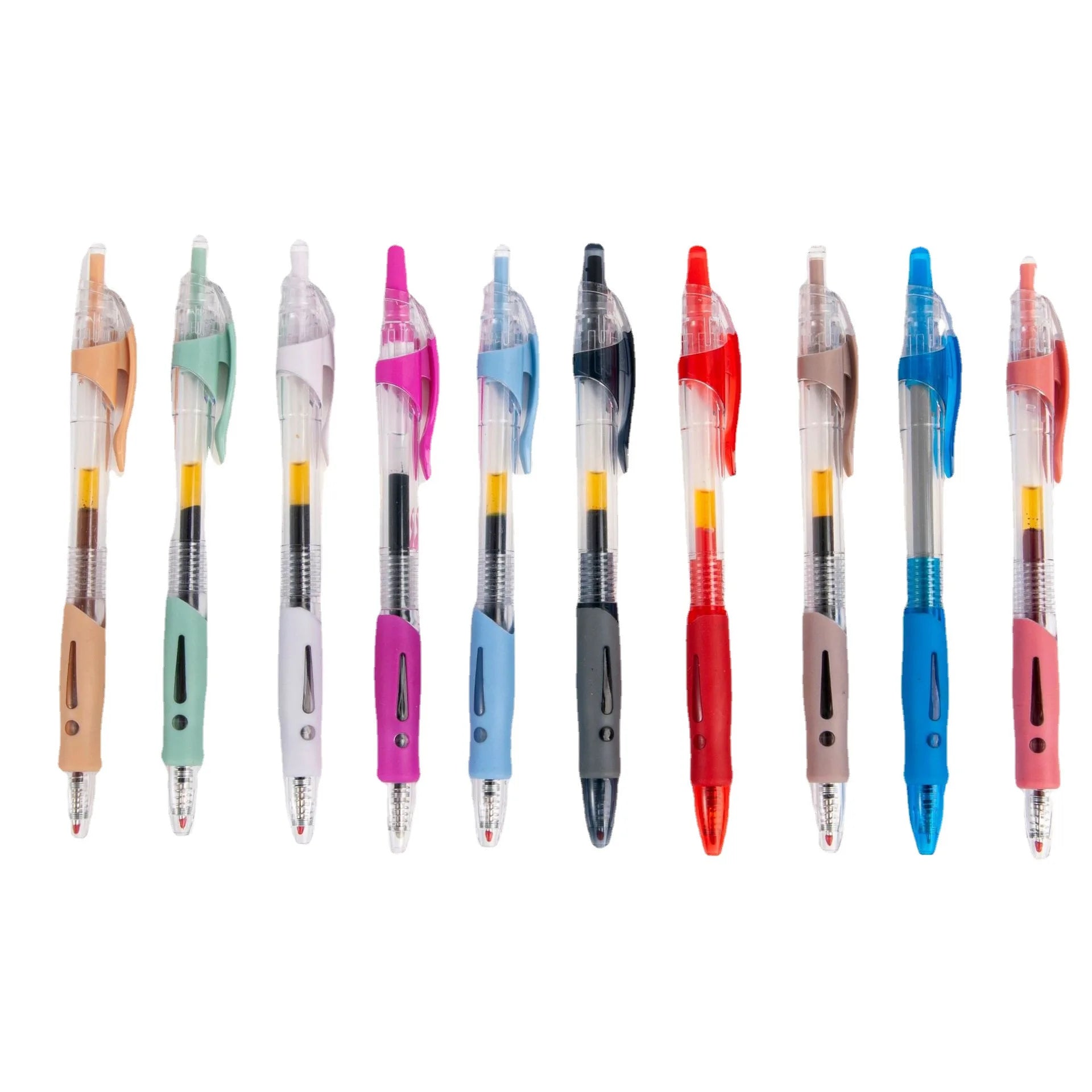 Customized Promotional Print Retractable Rubber Grip Click Gel Pen Plastic Gel Ink Rollerball Pens