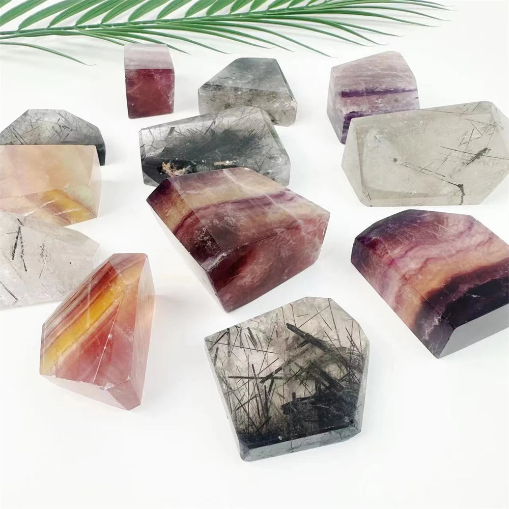 Hot Sale Natural Crystal Fluorite Meditation Black Rutiled Quartz Free Form for Gift