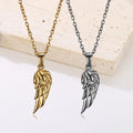 PVD 18k Gold Angel Wing Pendant Chain Mens Wing Necklace Feather Pendant Vintage Necklace Men Gold Wing Chain Necklace