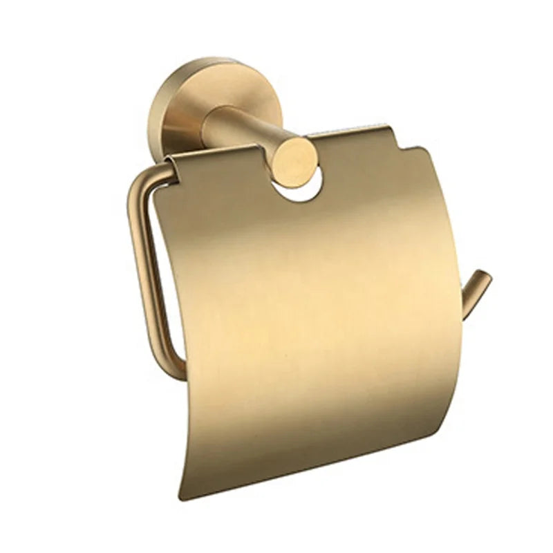 Bathroom Accessory Brushed Gold Waterproof Tissue Holder Toilet Paper Roll Holder With Cover