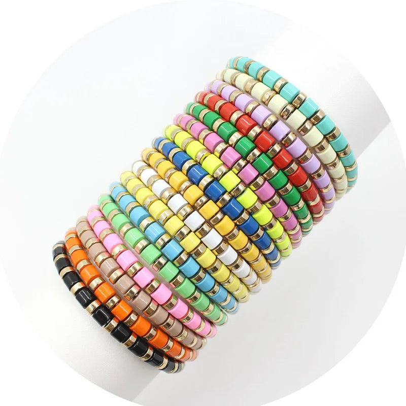 Boho Diy Rainbow Enamel Letter Tube Bead Stretch  Women New Rainbow Beads s Mixed Surf Beach Jewelry