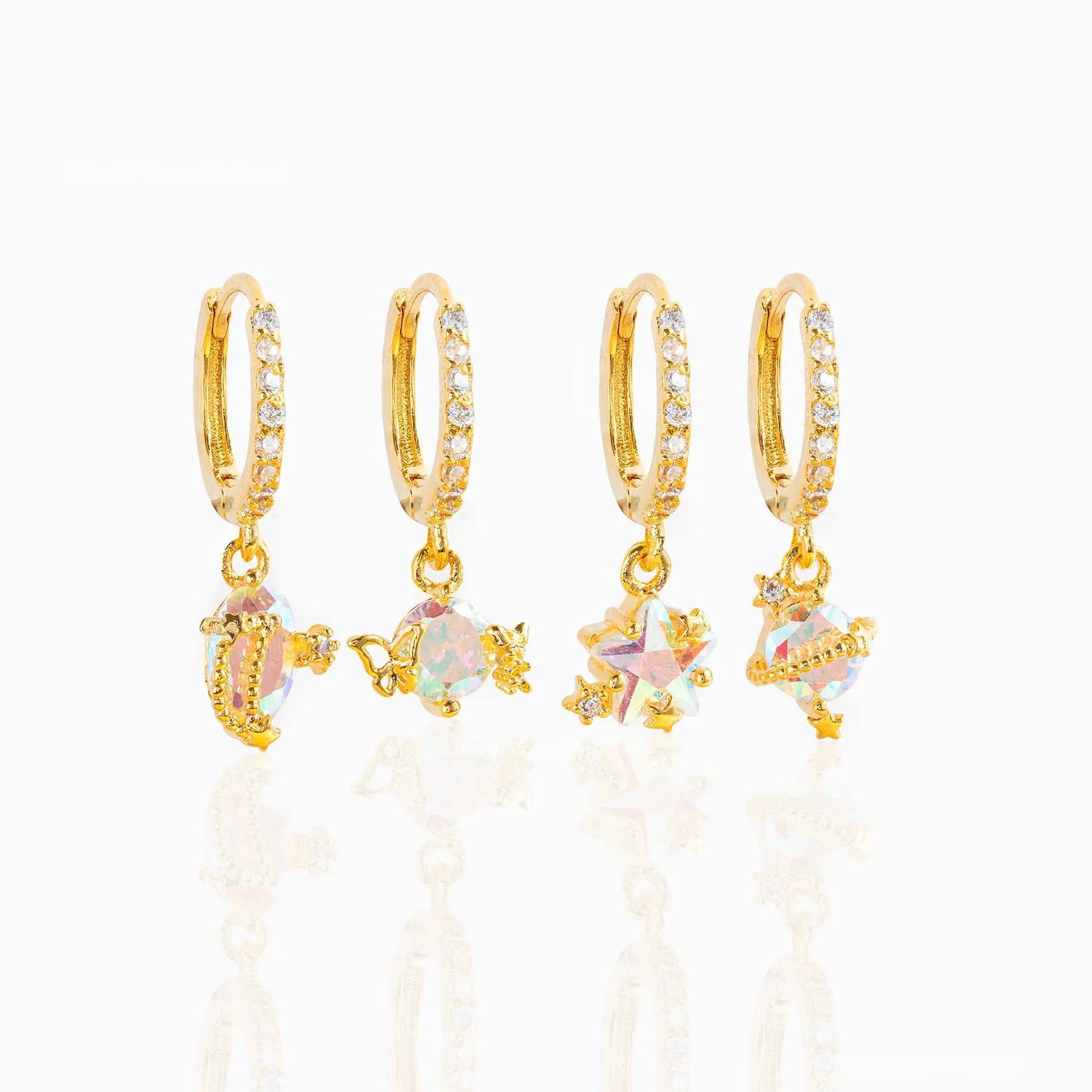 ZUOLA Fashion Jewelry Set 18K Gold Plated Cuff Hoop Earrings Star Pendant 4pcs Drop Huggie Earring for Girl