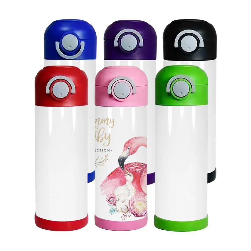 12oz Sublimation Blanks Kids Straight Insulated Bottle With Bounce Lid Sublimation Cup Wholesale