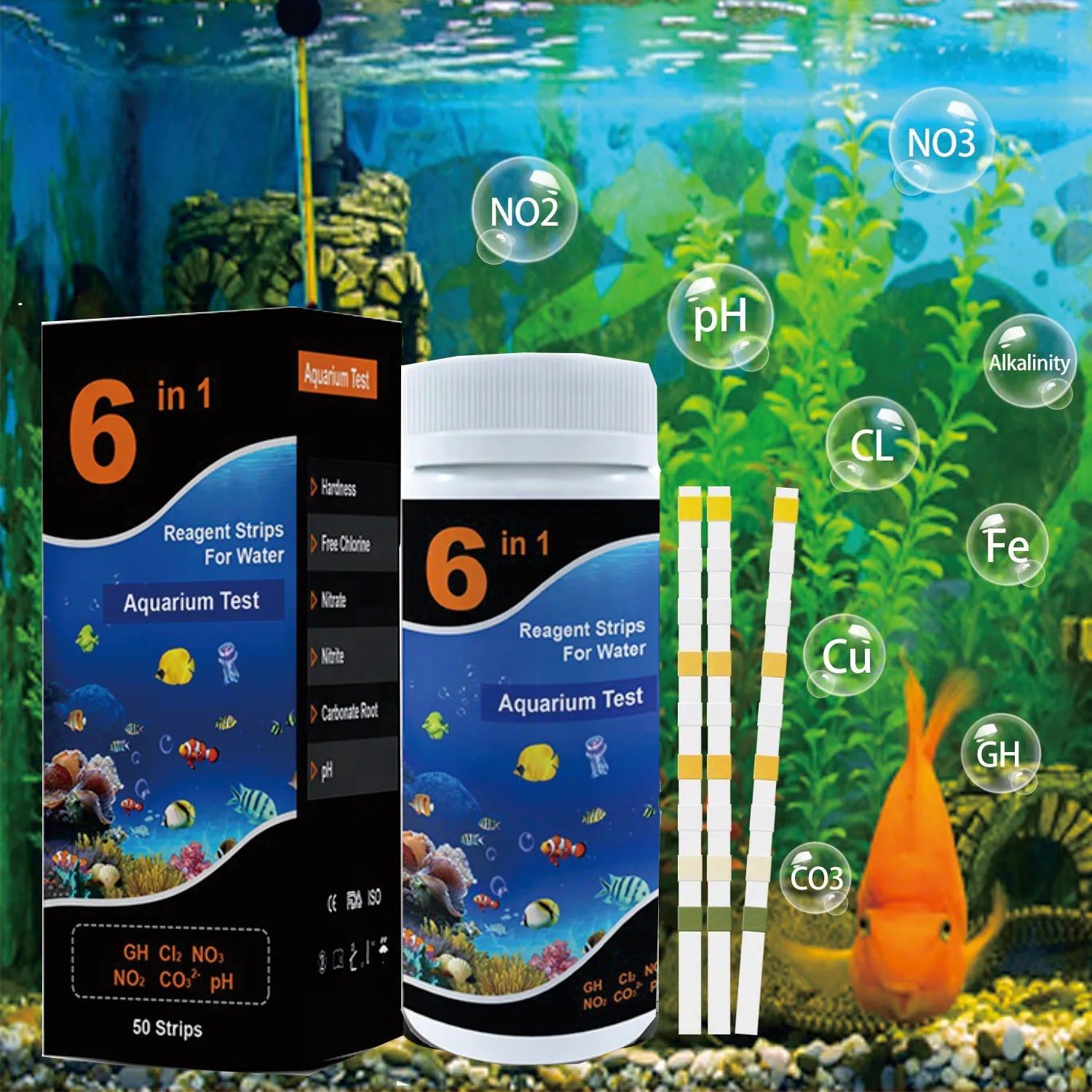 6 in 1 Aquarium Water Test Kit for Freshwater Saltwater Pond Fish Tanks Water Test Strips