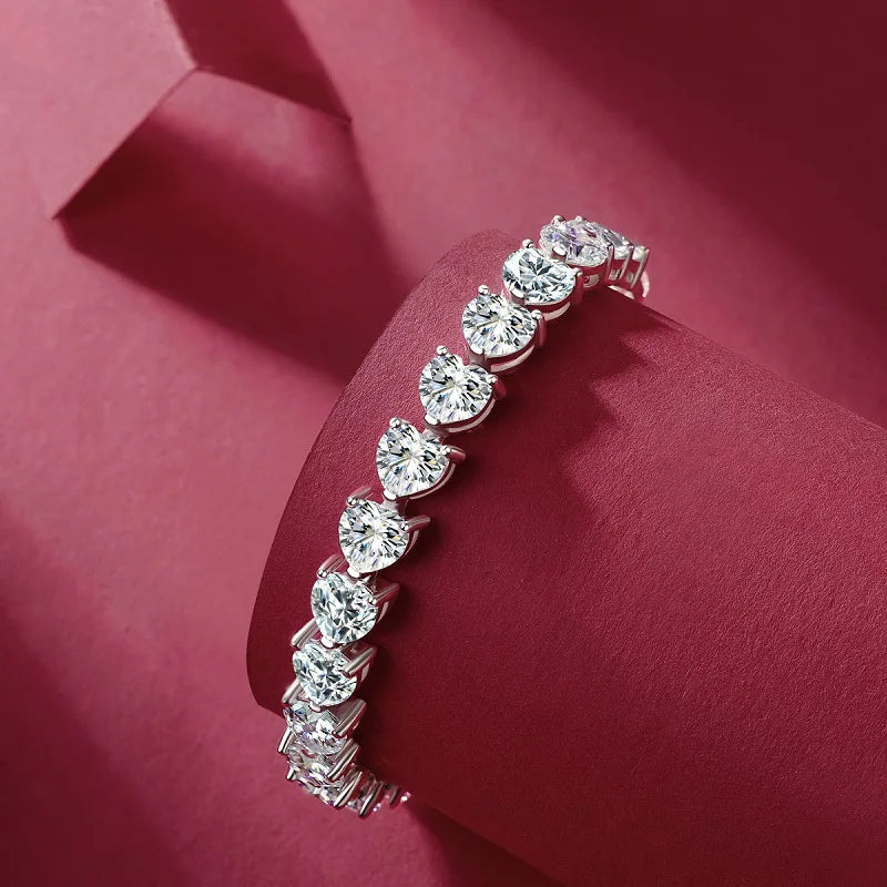 Silver 925 Original Brilliant Cut Diamond Test Past 6.5mm D Color Heart Moissanite Bracelet Chain for Wedding Fine Jewelry