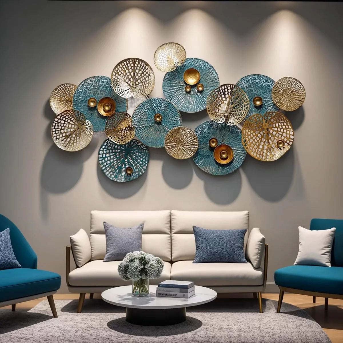 Art Deco Wrought Iron Metal Wall Trim Decorative Lotus Leaf for Living Room Office & Hotel Hanging Wall Art Decoration