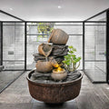 Brown Gray Resin Jar Hand-painted Flowing Carvings. Warm Lamp Fountain Decoration. Simple Rustic Texture Artistic Appeal. Home
