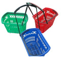 20L Blue and Red Nestable Plastic Mini Shopping Basket with Wheels Eco-Friendly & Durable 2 Handles for Retail Stores
