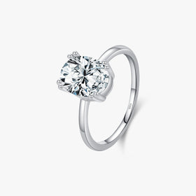 925 Sterling Silver Simple Oval Cut Zirconia Finger Ring Prong Setting CZ Engagement Wedding Bands for Women