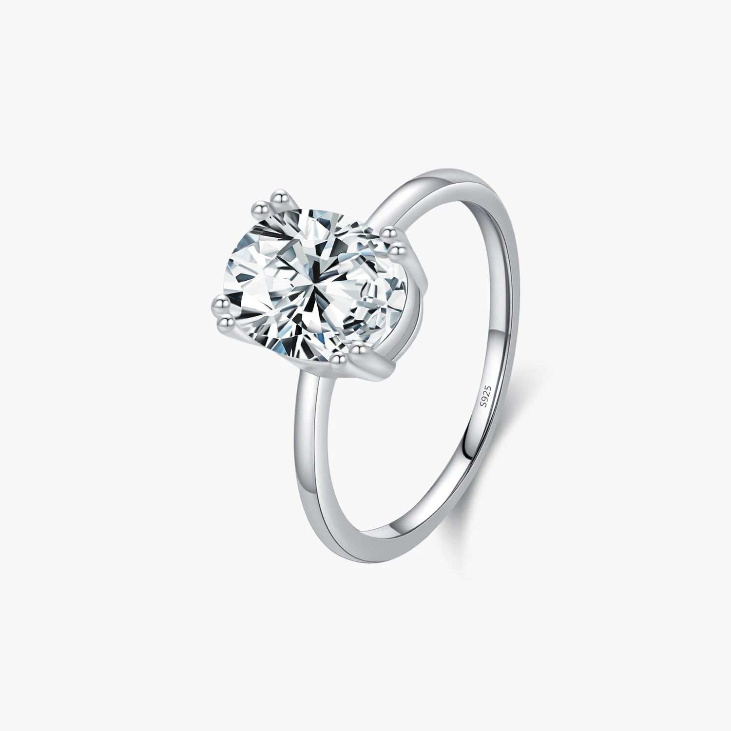 925 Sterling Silver Simple Oval Cut Zirconia Finger Ring Prong Setting CZ Engagement Wedding Bands for Women