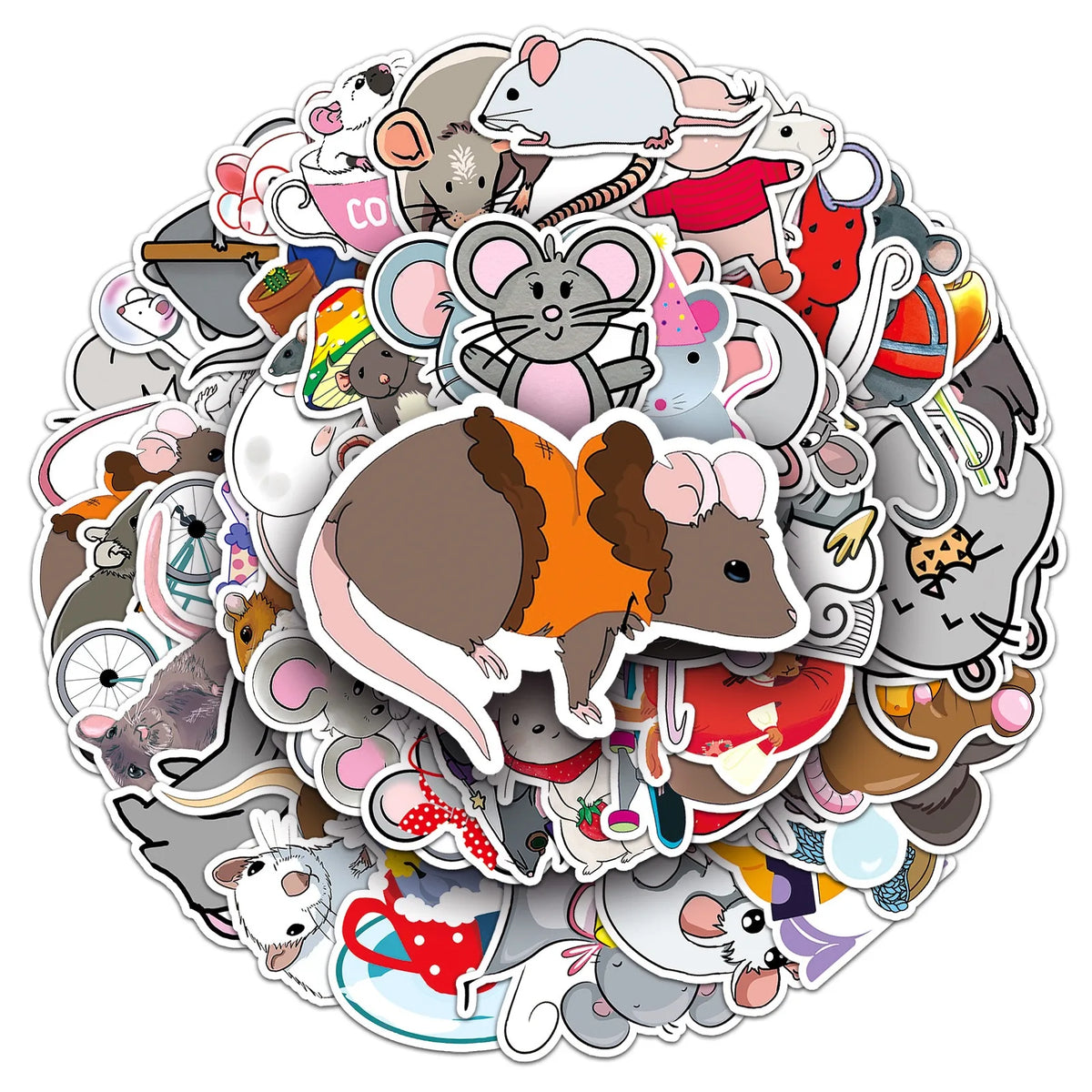 50pcs Mouse Doodle PVC Waterproof Graffiti Animal Sticker Packs for Kids Refrigerator Laptop Luggage Noteboo