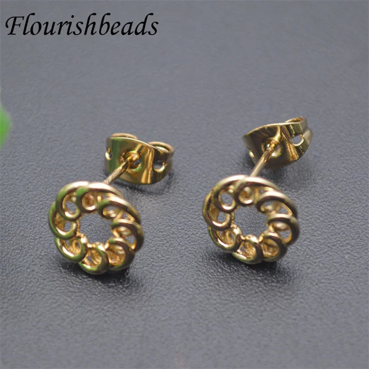 Fashion Jewelry Nickel Free Anti Fading 18K Gold Plated Metal Brass Round Twisted Stud Earrings for Woman