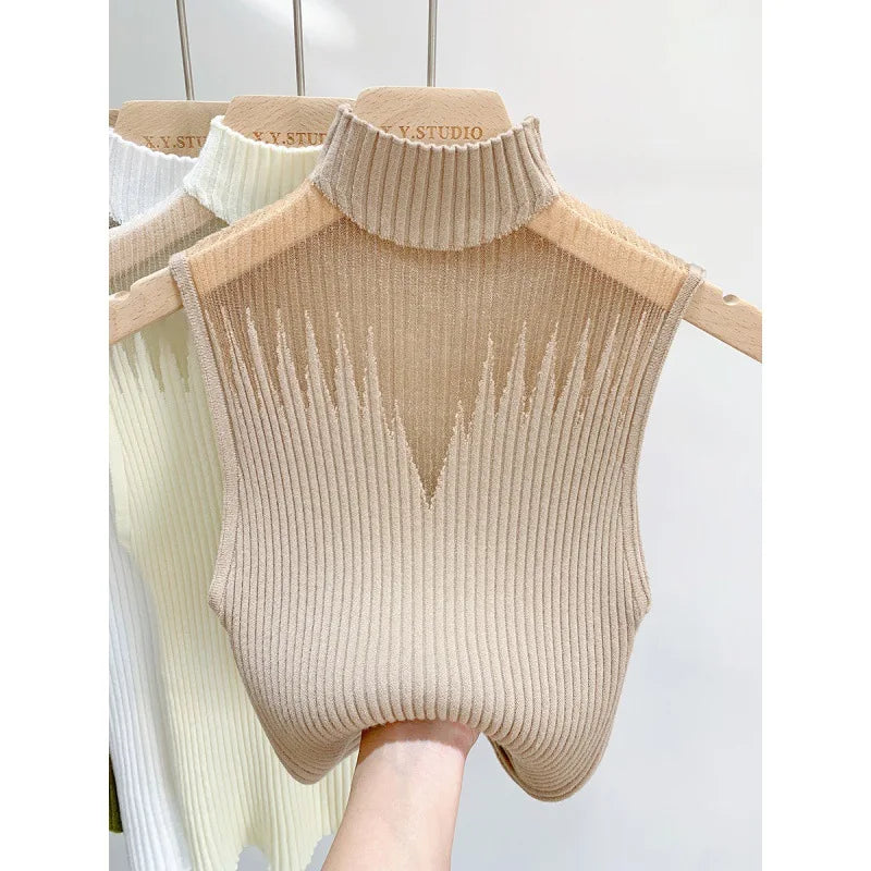 Wholesale Casual Summer New Style Retro Half High Neck Slim-fit Sweater Women Sleeveless Vest Top